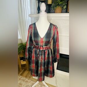 J.Crew V-neck Taffeta Mini Dress in Stewart Tartan Plaid